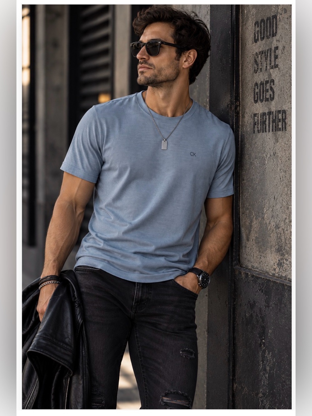 Calvin Klein Men’s Blue Gray Textured Tee Small Minimalist CK Shirt